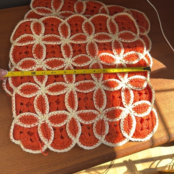 Handmade orange and White Crochet square pillow covers no insert bohemian charm - Picture 4 of 4